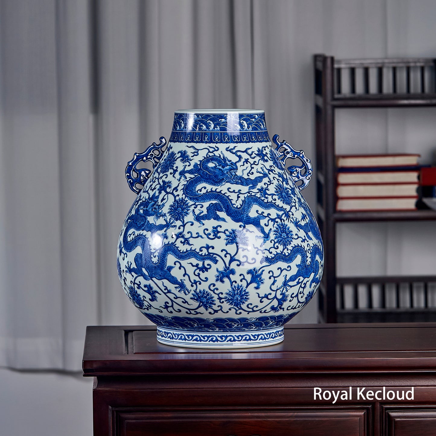 Qing Dynasty Empire Blue and White 'Dragon' Hu-shaped Vase