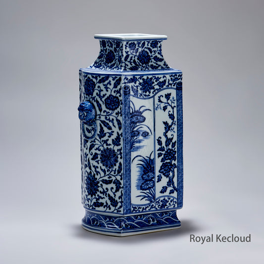 Qing Dynasty ‘Florals’ Cong-Form Imperial Blue and White Porcelain Vase | QianLong Enperor