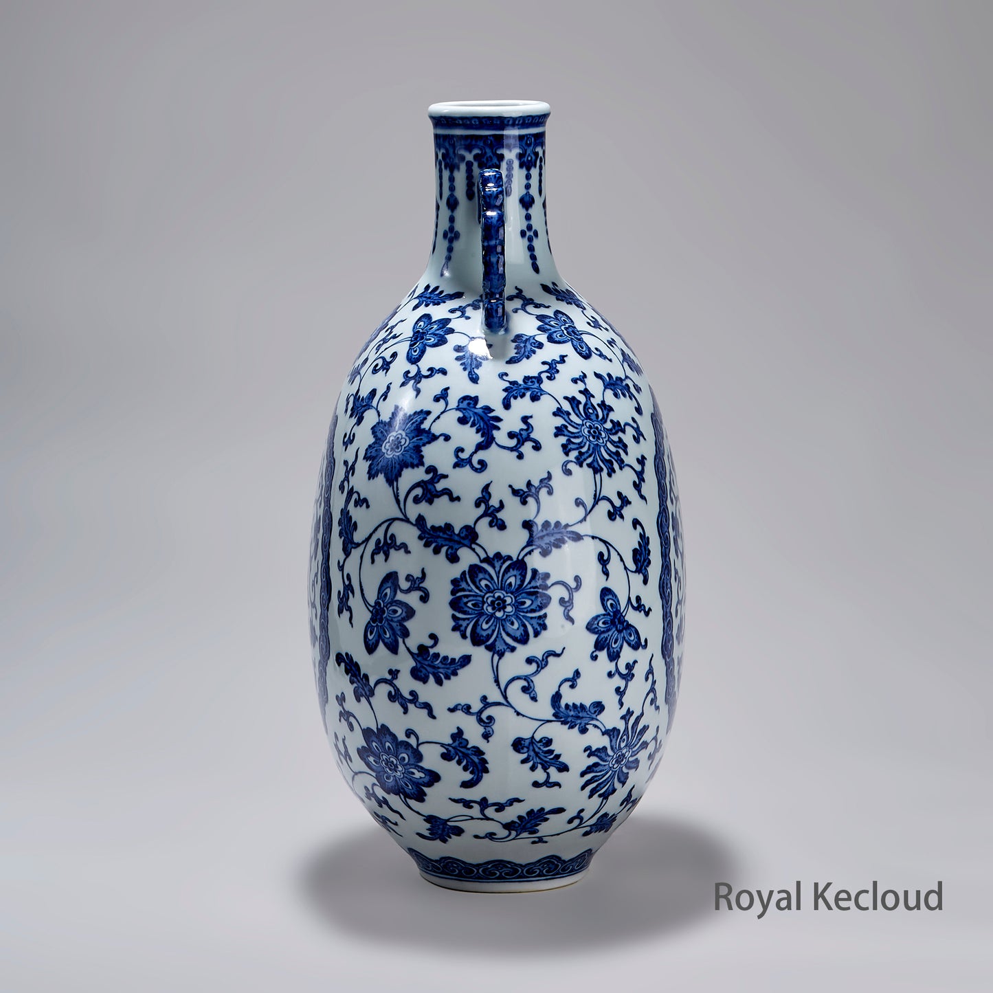 Qing Dynasty Imperial Blue and White Porcelain Moon-Flask (vase) Florals