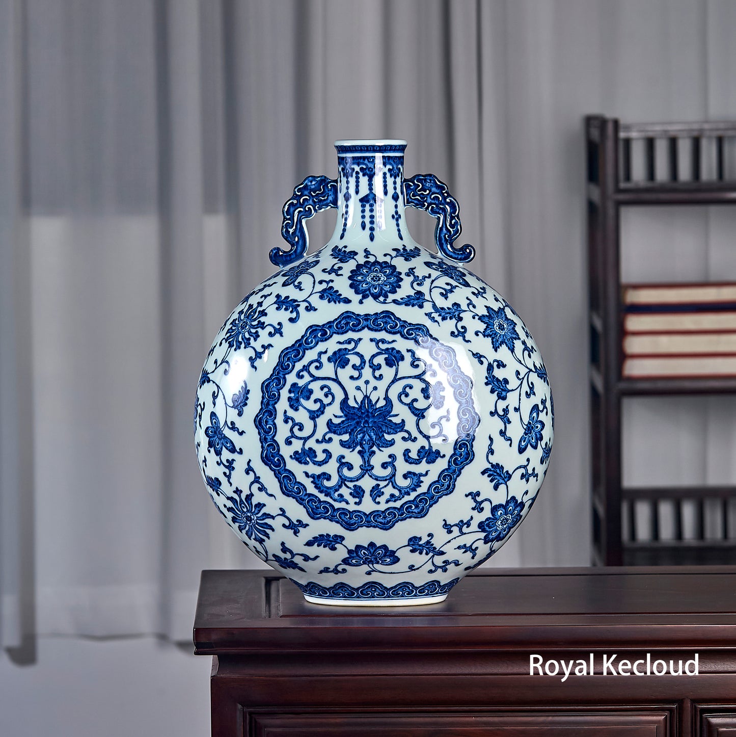 Qing Dynasty Imperial Blue and White Porcelain Moon-Flask (vase) - Florals