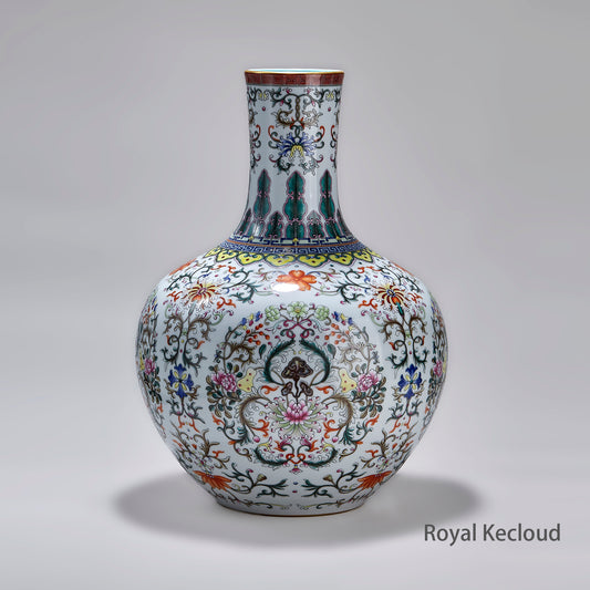 Qing Dynasty Imperial Famille Rose 'Florals' Porcelain Vase, TianQiuPing