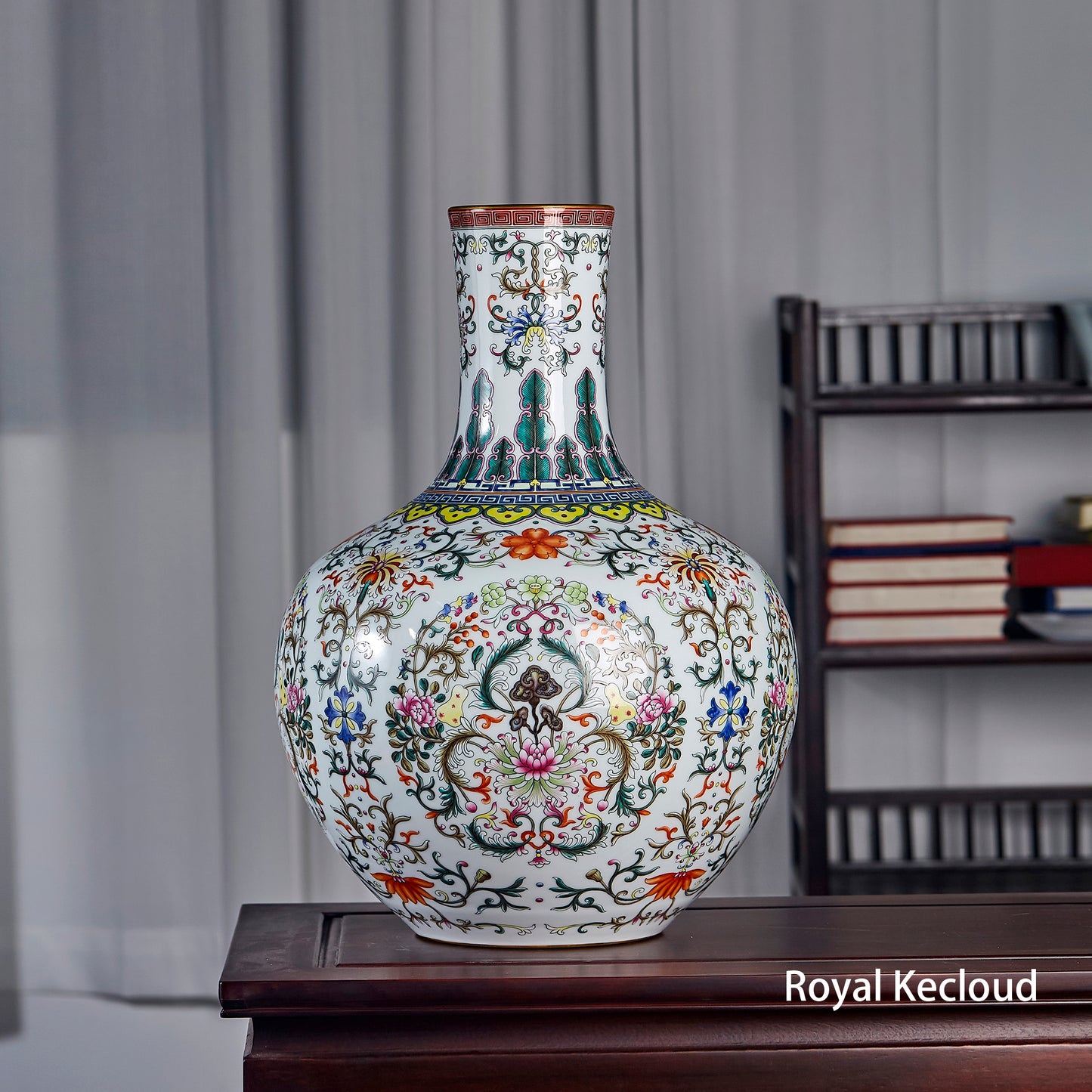 Qing Dynasty Imperial Famille Rose 'Florals' Porcelain Vase, TianQiuPing