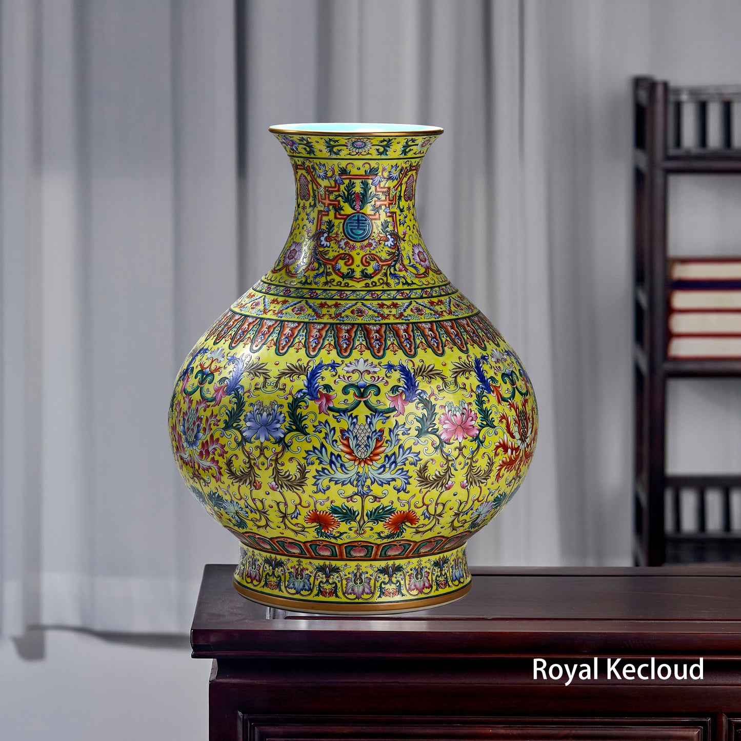 Qing Dynasty Yellow-Ground Famille Rose ‘Florals’ Porcelain Vase (Yuhuchun) – Qianlong Emperor