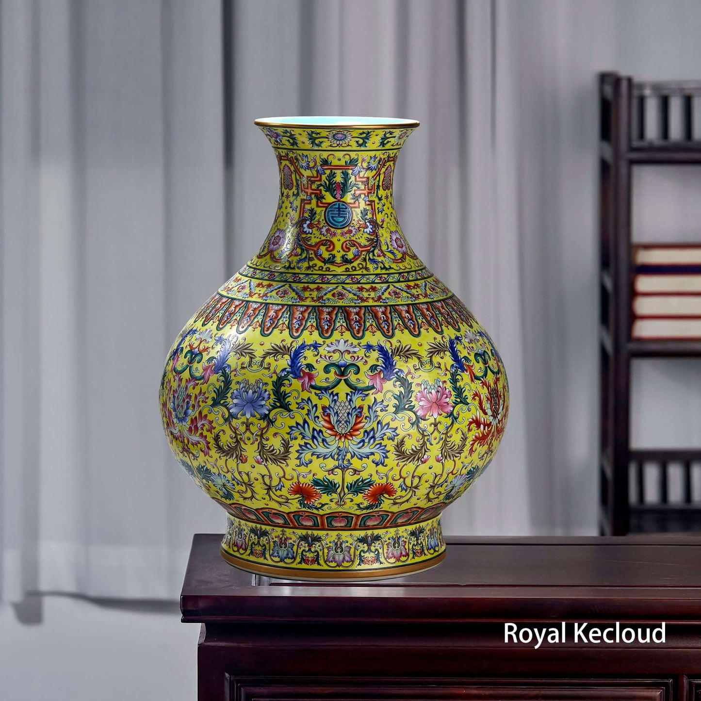Famille Rose Porcelain Vase | Yellow-Ground Yuhuchun | Qing Dynasty