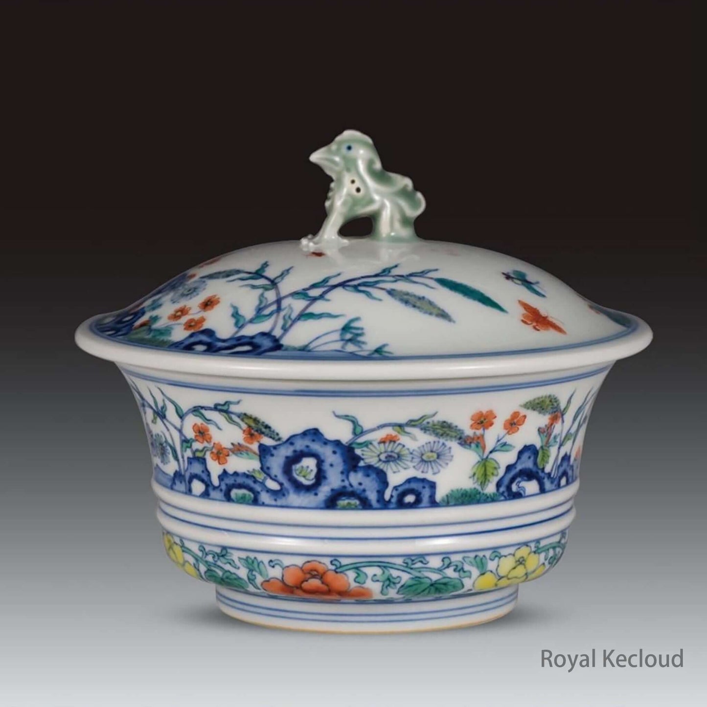 Chinese Ceramic Bowl featuring Doucai Contrasted Colors and butterfly design, Qing Dynasty craftsmanship.