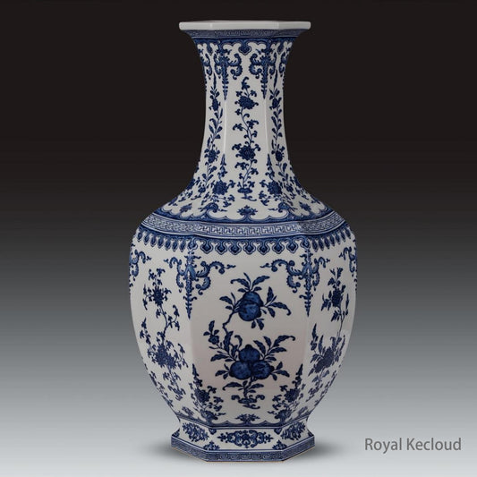 Royal Blue and White Porcelain Vase | Qing Dynasty Qianlong | ‘Sanduo’ Hexagonal Vase