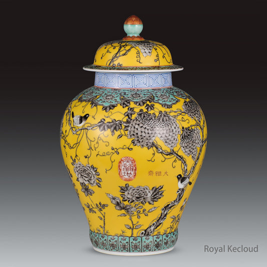 Royal Porcelain Jar and Cover | Qing Dynasty Guangxu | Yellow-Ground Da Ya Zhai Baluster