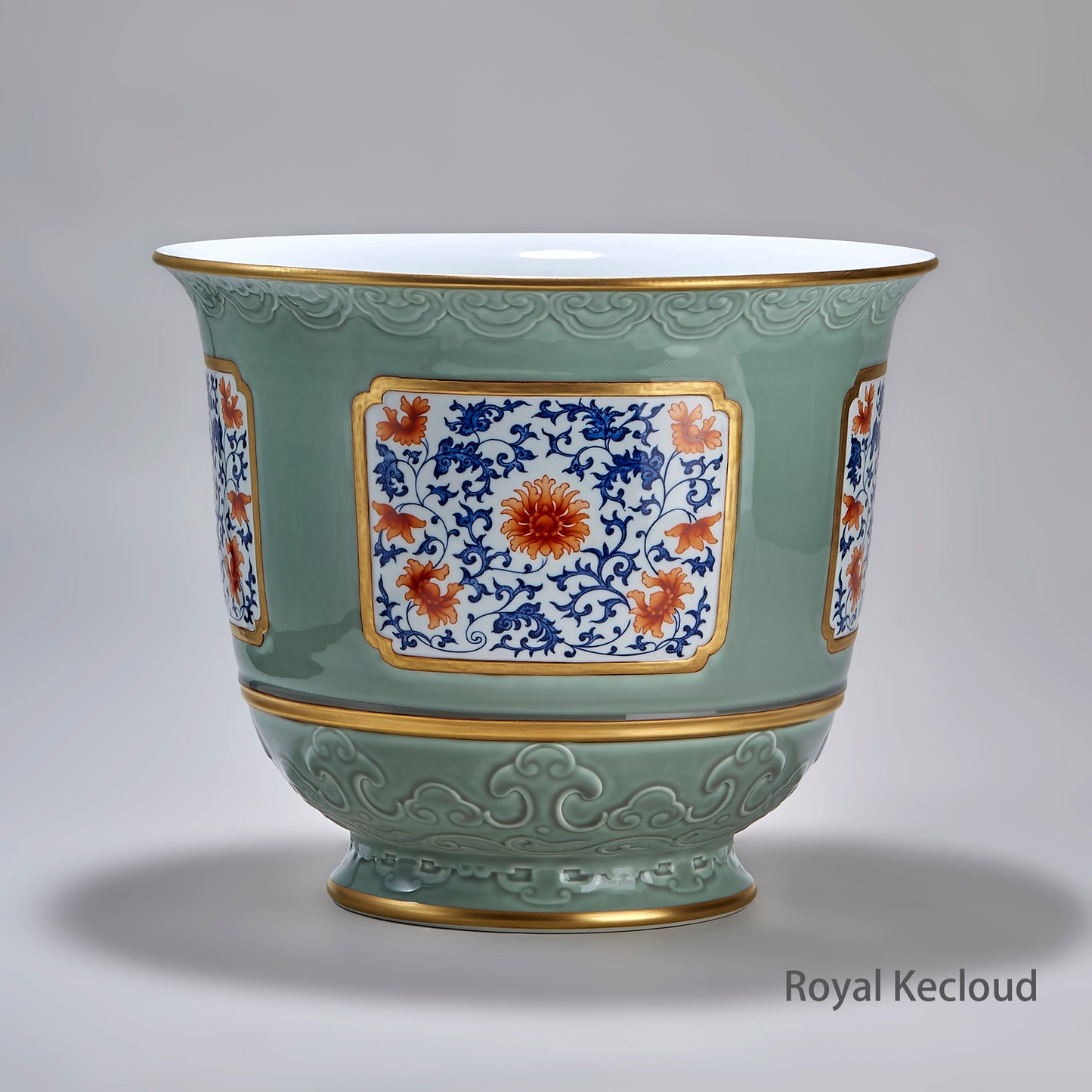 Royal Porcelain Jardinière | Qing Dynasty Qianlong | Carved Celadon Blue and White