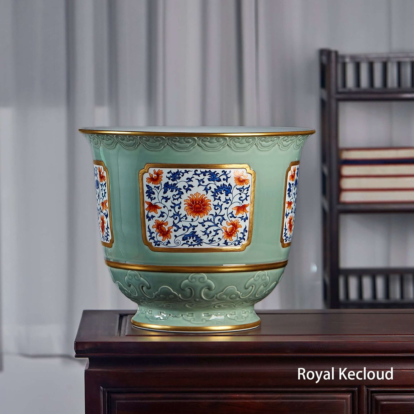 Royal Porcelain Jardinière | Qing Dynasty Qianlong | Carved Celadon Blue and White