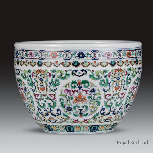 Royal Porcelain Jardinière | Qing Dynasty Qianlong | Contrasting Color (Doucai) ‘Floral’