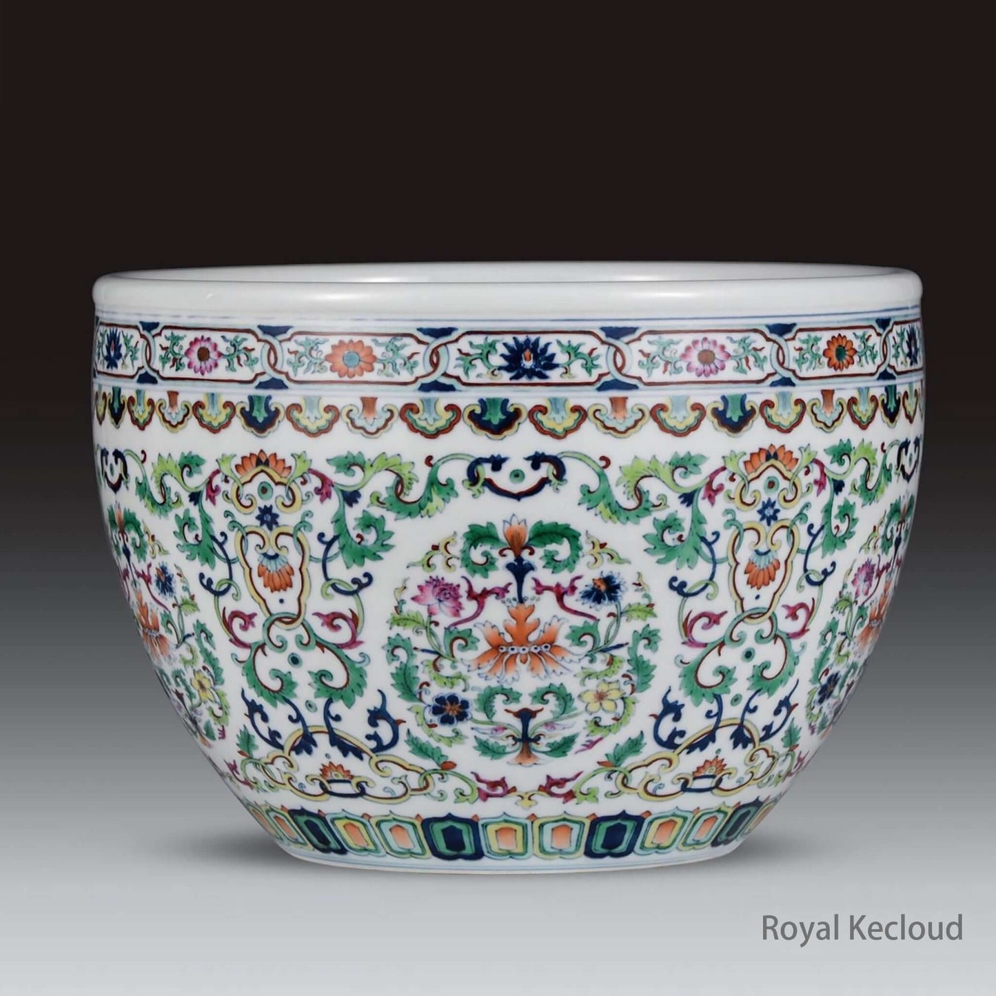 Imperial Porcelain Jardinière showcasing exquisite Doucai design and contrasted colors in floral motifs.