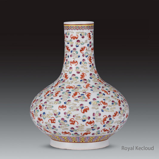 Royal Porcelain Vase | Qing Dynasty Guangxu | Famille Rose ‘Bats and Clouds’ Bottle Vase