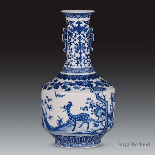 Royal Porcelain Vase | Qing Dynasty Jiaqing | Blue and White ‘Deer and Crane’
