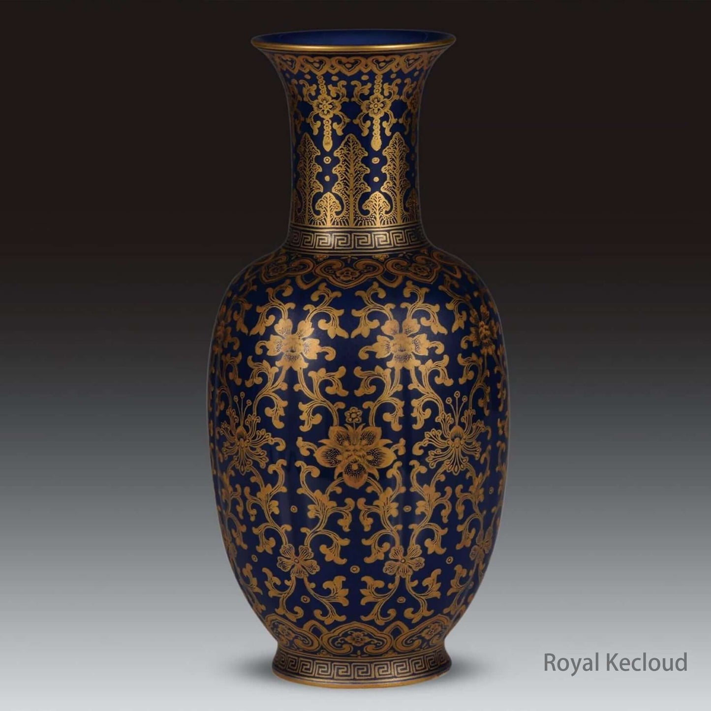 Imperial Ceramic Vase showcasing blue-ground gilt-decorated lotus design from the Qing Dynasty.