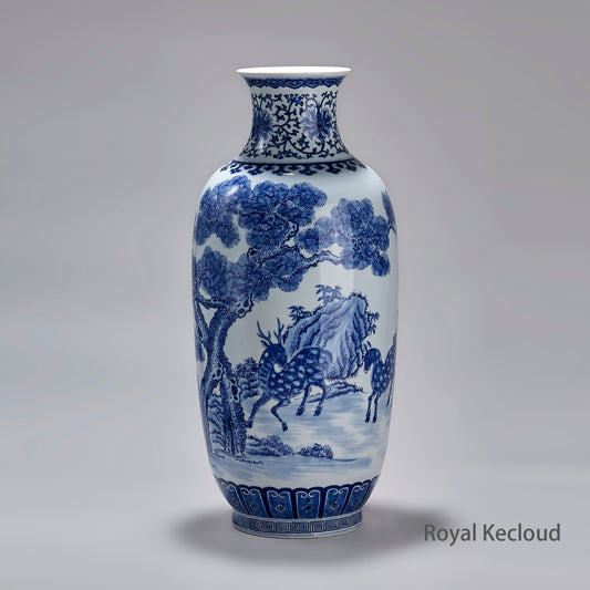 Royal Porcelain Vase | Qing Dynasty Qianlong | Blue and White ‘Deer and Crane’