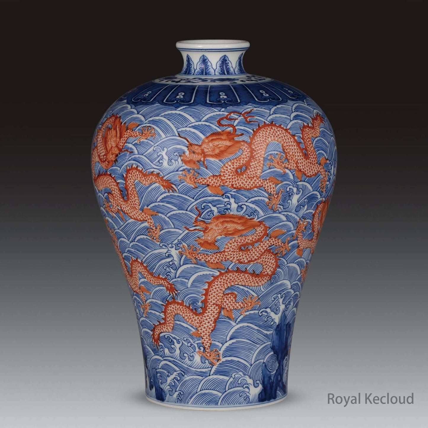 Royal Porcelain Vase | Qing Dynasty Qianlong | Blue and White Iron-Red ‘Dragons amid Waves’