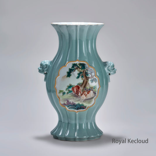 Royal Porcelain Vase | Qing Dynasty Qianlong | Celadon-Ground Famille-Rose Pear-Shaped Vase