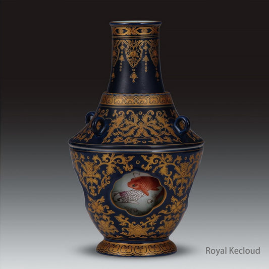 Royal Porcelain Vase | Qing Dynasty Qianlong | Cobalt-Blue Ground Revolving Vase with Gilt ‘Swimming Fish’ Design