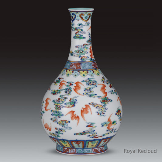 Royal Porcelain Vase | Qing Dynasty Qianlong | contrasting color Doucai ‘Bats and Clouds’ Gallbladder-Shaped Vase