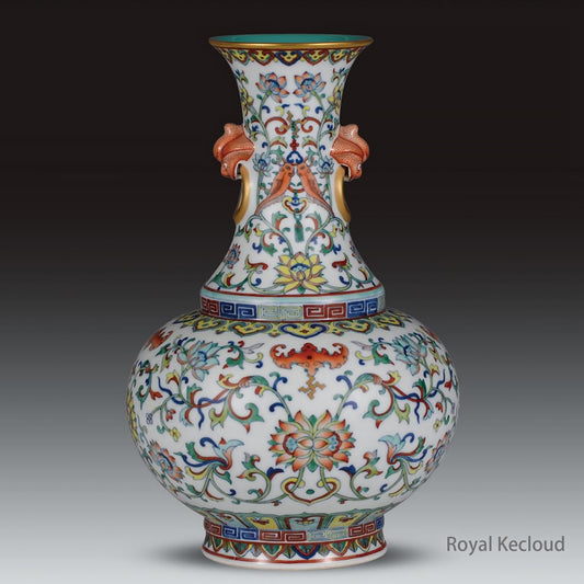 Royal Porcelain Vase | Qing Dynasty Qianlong | Doucai ‘Lotus’ Baluster Vase with Figural Lugs