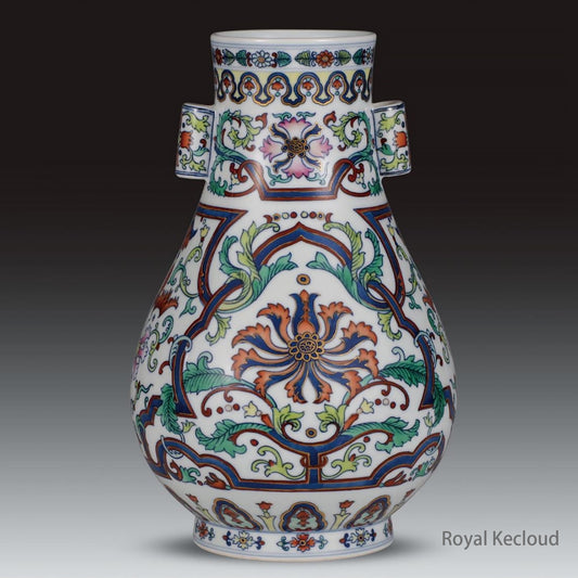 Royal Porcelain Vase | Qing Dynasty Qianlong | Contrasting Color Doucai ‘Lotus’ Guan-Er Vase