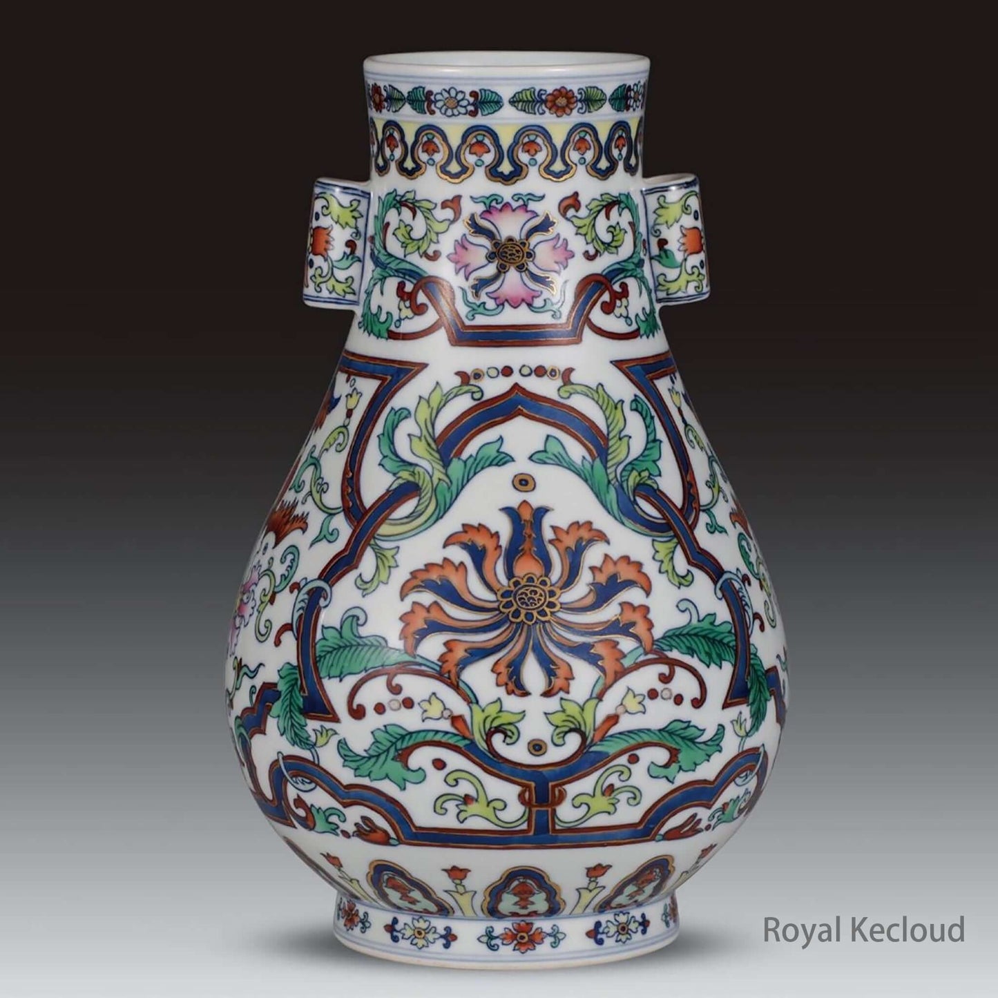 Doucai Porcelain Vase showcasing vibrant colors and detailed floral patterns from the Qing Dynasty Qianlong era.