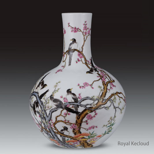 Royal Porcelain Vase | Qing Dynasty Qianlong | Famille Rose ‘Prunus and Magpie’ Vase, Tianqiuping