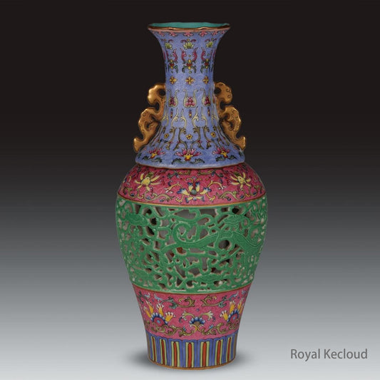 Royal Porcelain Vase | Qing Dynasty Qianlong | Famille Rose Reticulated ‘Dragon’ Revolving Vase