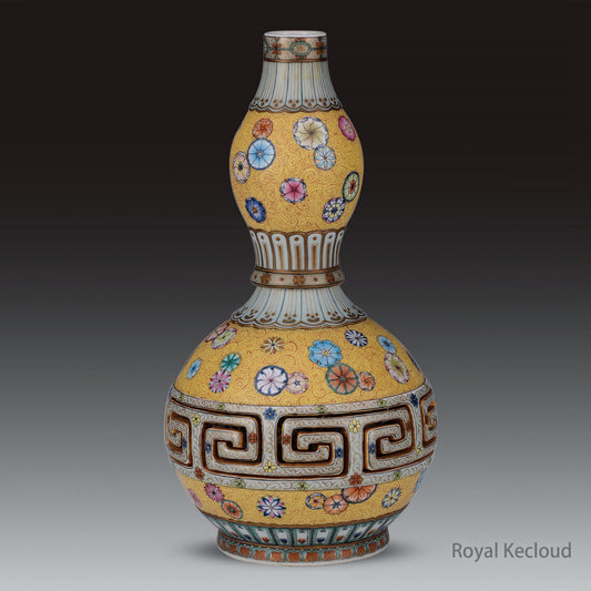 Royal Porcelain Vase | Qing Dynasty Qianlong | Famille Rose Yellow-Ground Reticulated Double-Gourd