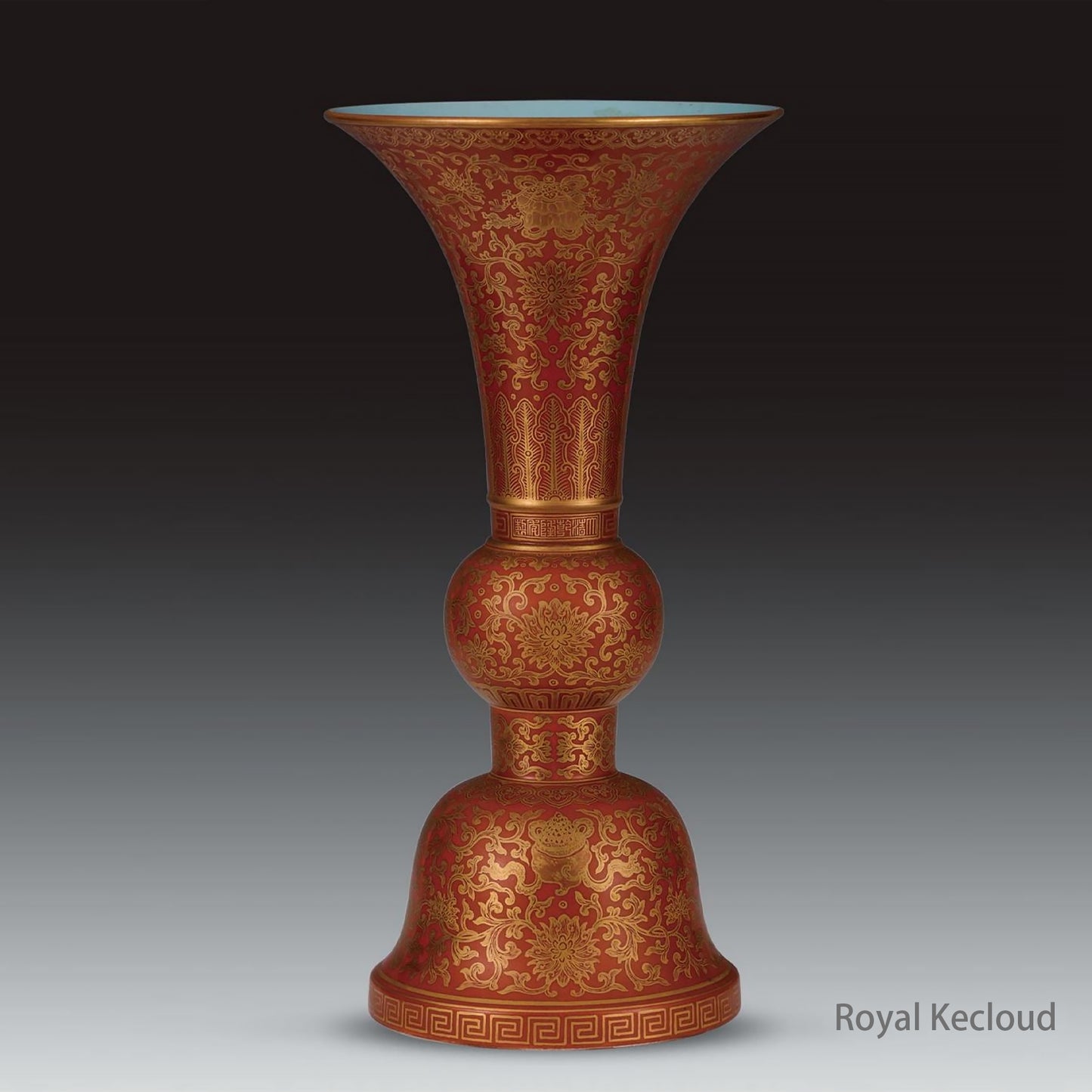 Royal Porcelain Vase | Qing Dynasty Qianlong | Gilt-Decorated ‘Floral’ on Coral-Red-Ground Gu-Form