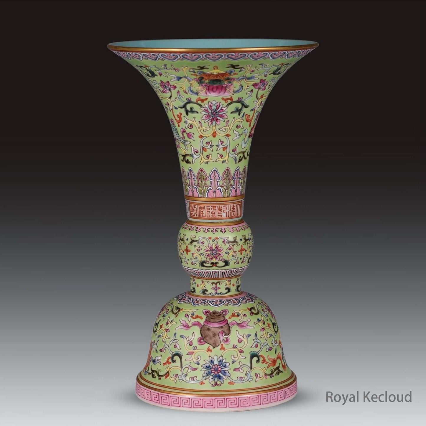 Gu-Form Porcelain Vase, Qing Dynasty Qianlong, showcasing intricate floral patterns and imperial elegance.