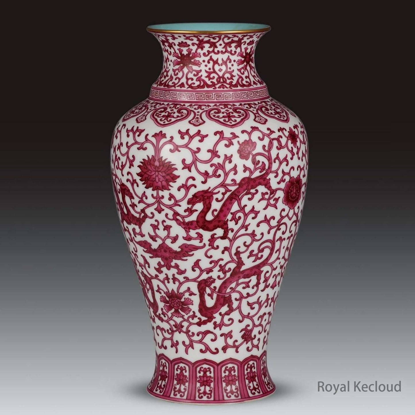Enamel Porcelain Vase featuring intricate red patterns and designs, showcasing Qing Dynasty artistry.