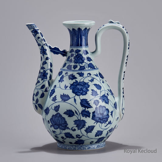 Imperial Blue and White  Porcelain Ewer | Ming Dynasty Yongle |  ‘Peony Scroll’ Porcelain Ewer