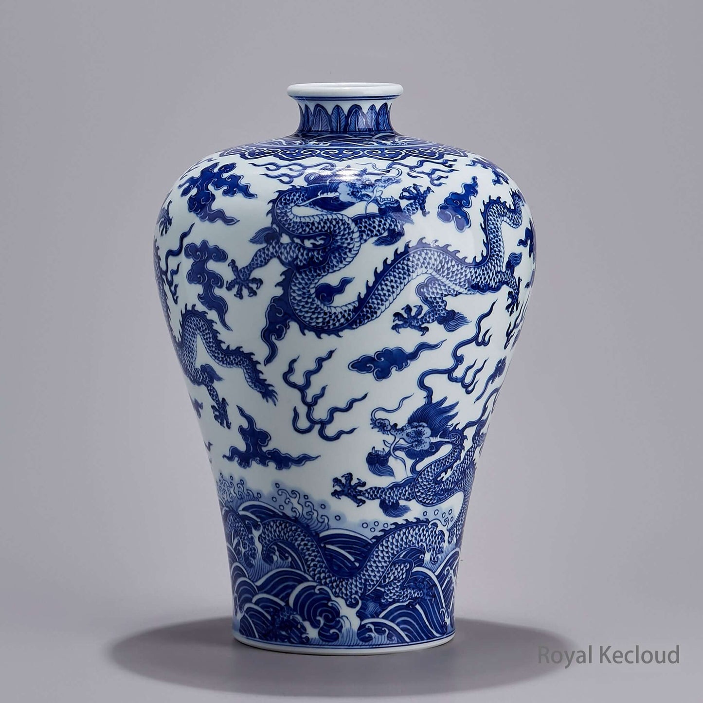Imperial Blue and White Vase | Qing Dynasty | ‘Waves and Dragon’ Porcelain Prunus Vase