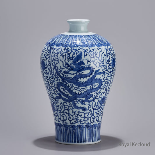 Imperial Ming Dynasty Blue-and-White Porcelain Vase | ‘Dragon among Interlocking Flowers’