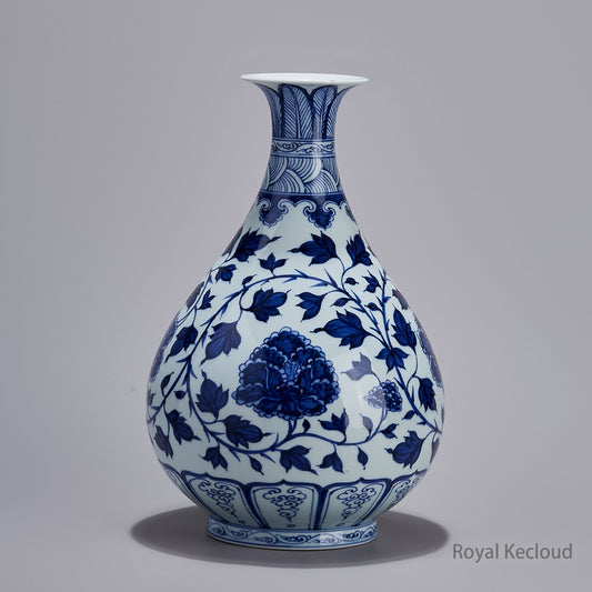 Imperial Porcelain Vase | Ming Dynasty Hongwu | Blue-and-White ‘Peony Scroll’ Porcelain Vase - Yuhuchunping