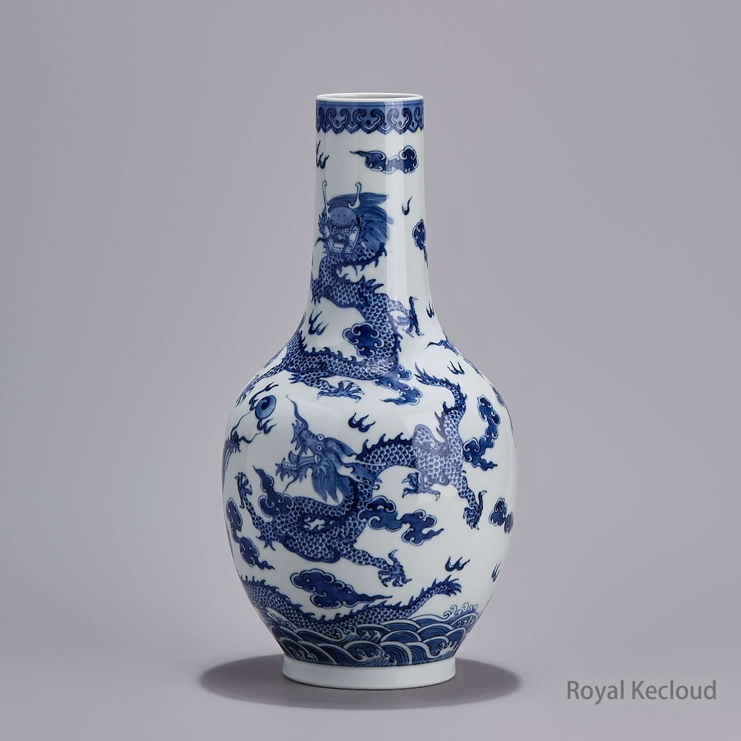Blue and White Ceramic Vase featuring a dragon design, showcasing Qing Dynasty Daoguang craftsmanship.