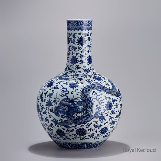 Imperial Porcelain Vase | Qing Dynasty Qianlong | Blue-and-White ‘Dragon among Flowers’ Vase