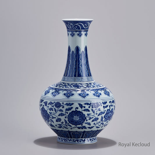 Imperial Porcelain Vase | Qing Dynasty Qianlong | Blue-and-White Vase with Interlocking Lotus