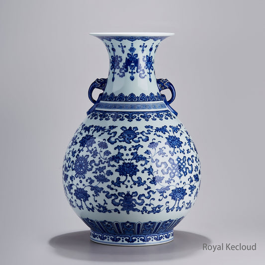 Imperial Porcelain Vase | Qing Dynasty Qianlong | Blue and White ‘Bajixiang’ Pear-Shaped Vase with Two Ears