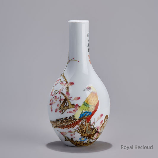 Imperial Porcelain Vase | Qing Dynasty Qianlong | Enamel ‘Floral and Pheasant’ Gallbladder-Shaped Vase