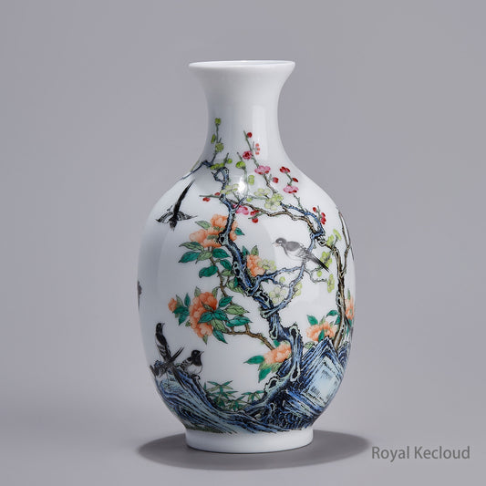 Imperial Qing Dynasty Enameled ‘Magpies and Prunus’ Porcelain Vase