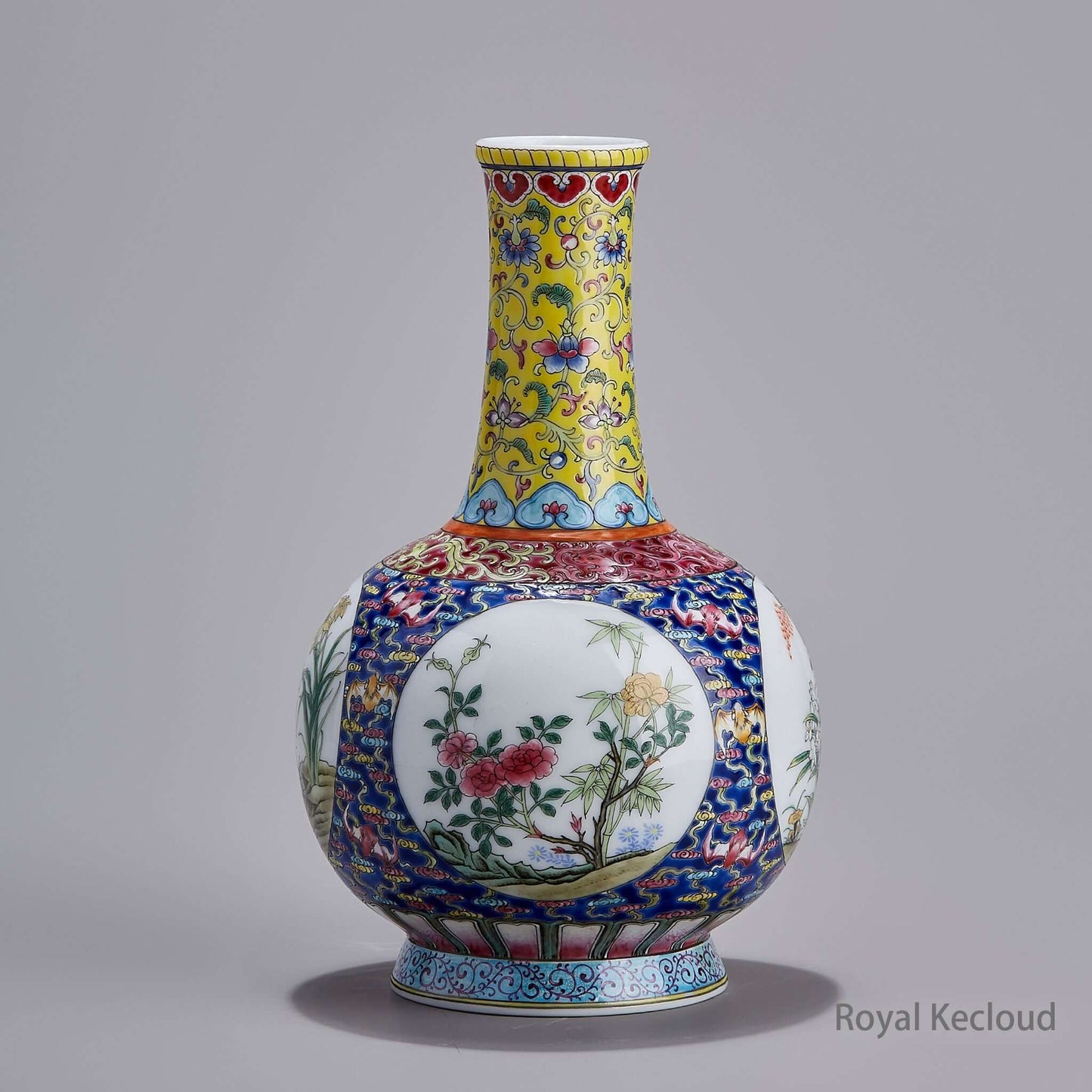 Imperial Qing Dynasty Porcelain Vase | ‘Flowers’ in Enamels within Reserved Panels