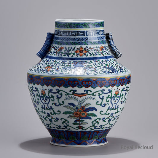 Imperial Qing Dynasty Qianlong Emperor Doucai (Contrasted Colors) ‘Bajixiang’ Porcelain Vase