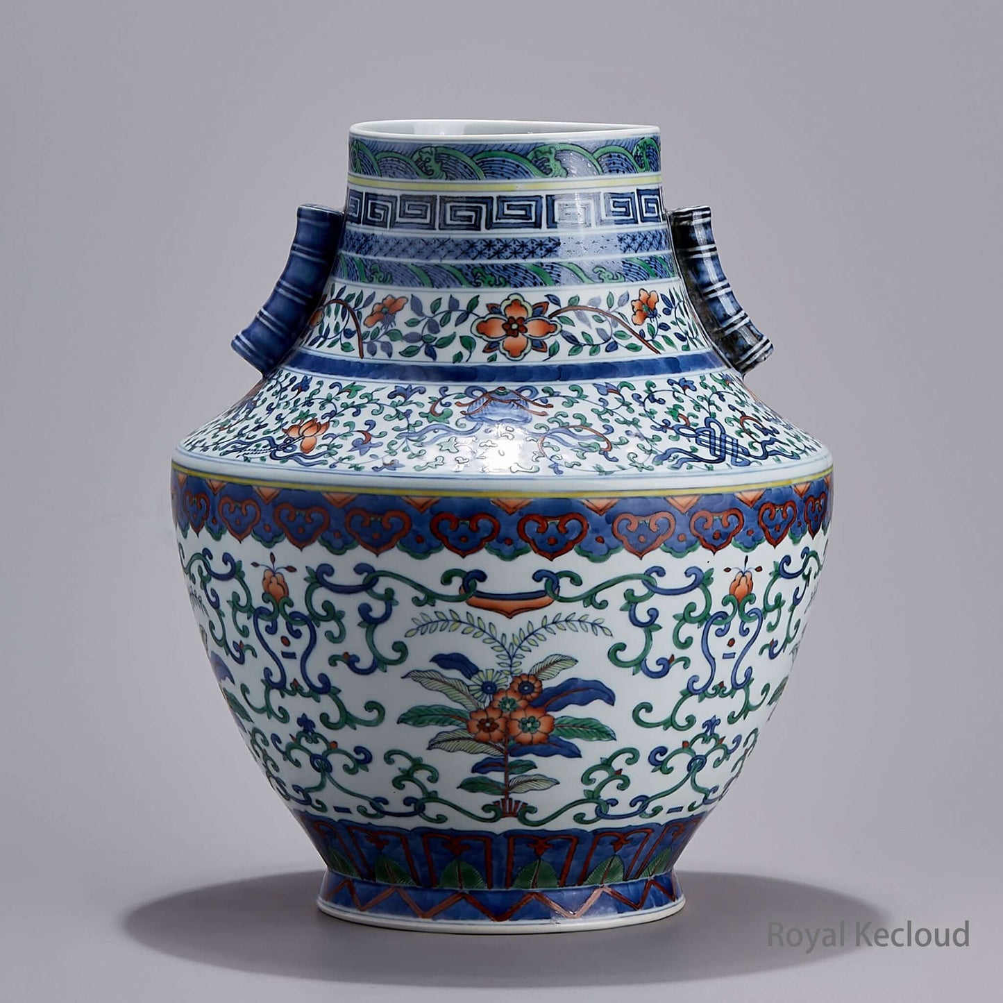 Imperial Qing Dynasty Qianlong Emperor Doucai (Contrasted Colors) ‘Bajixiang’ Porcelain Vase