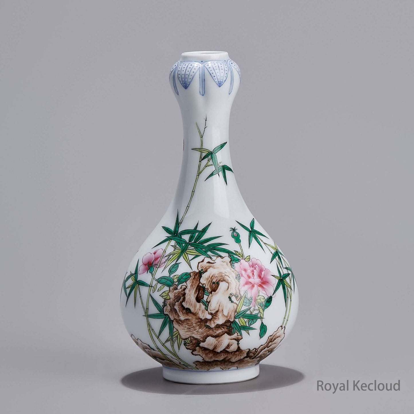 Garlic-Mouth Enamel Porcelain Vase featuring Flower & Bamboo design from the Qing Dynasty, showcasing elegance in porcelain.