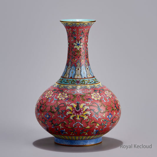 Imperial Qing Dynasty Ruby-Ground ‘Floral’ Porcelain Vase