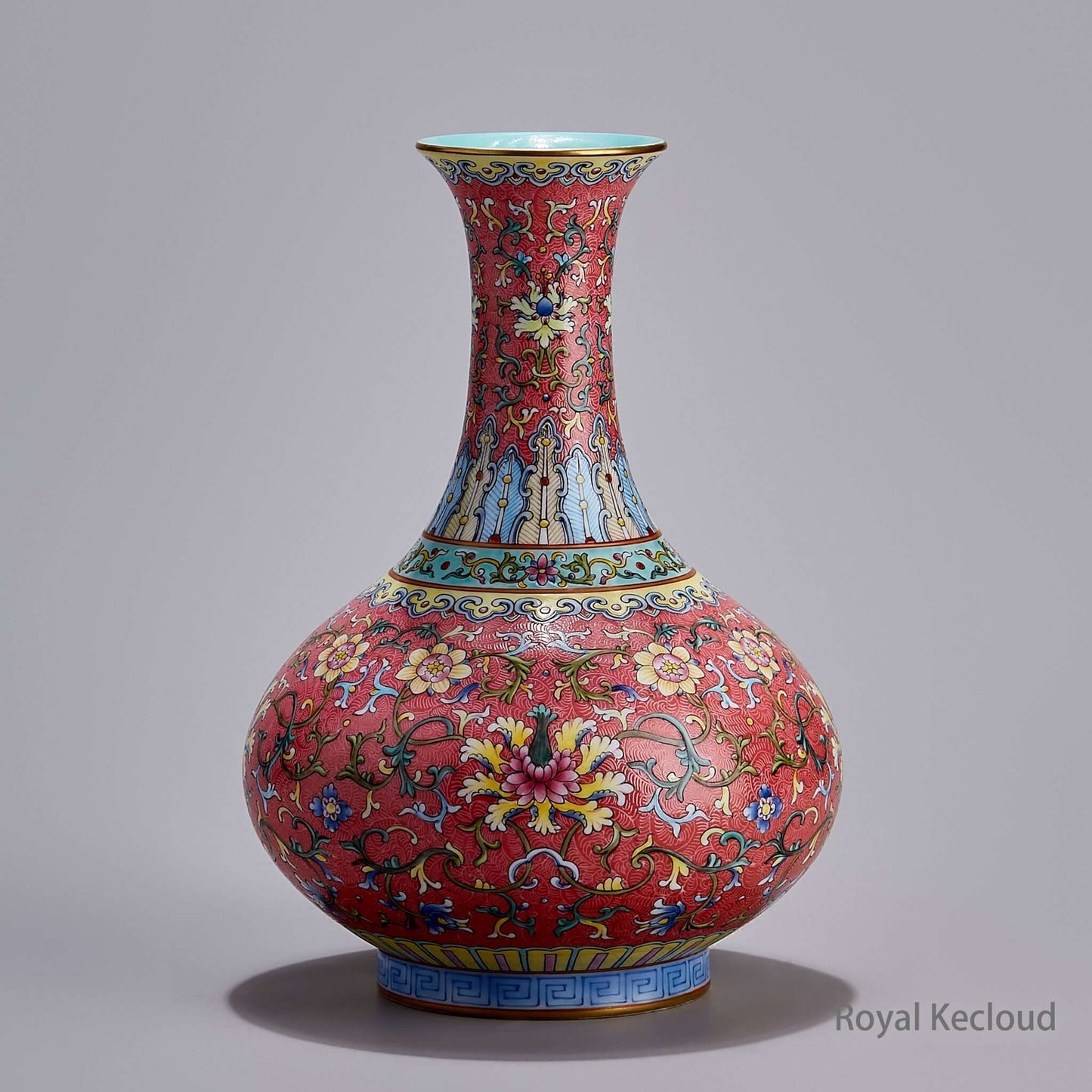 Imperial Qing Dynasty Ruby-Ground ‘Floral’ Porcelain Vase