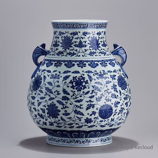 Imperial Qing Dynasty Yongzheng Emperor Blue-and-White ‘Interlocking Lotus’ Porcelain Vase - Zun