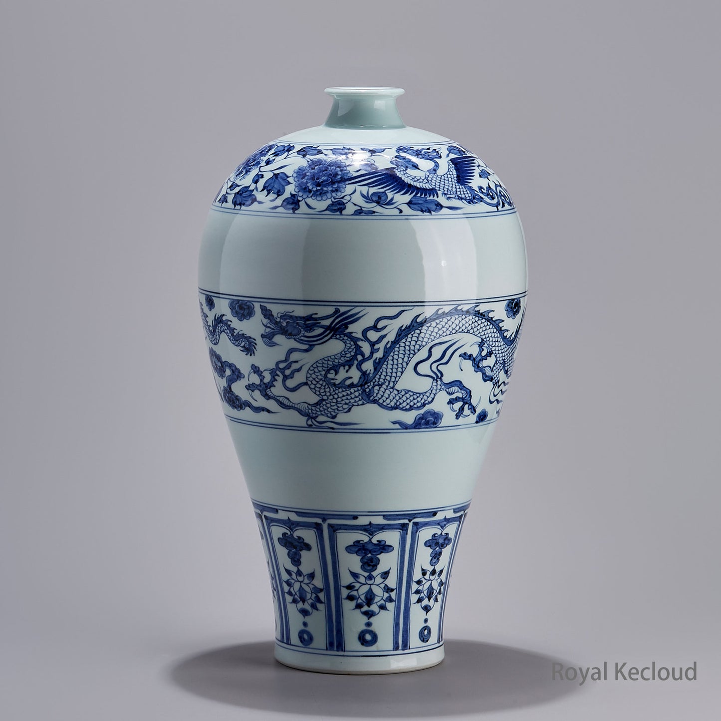 Blue-and-white Prunus Vase with Design of Dragon among Clouds and flowers